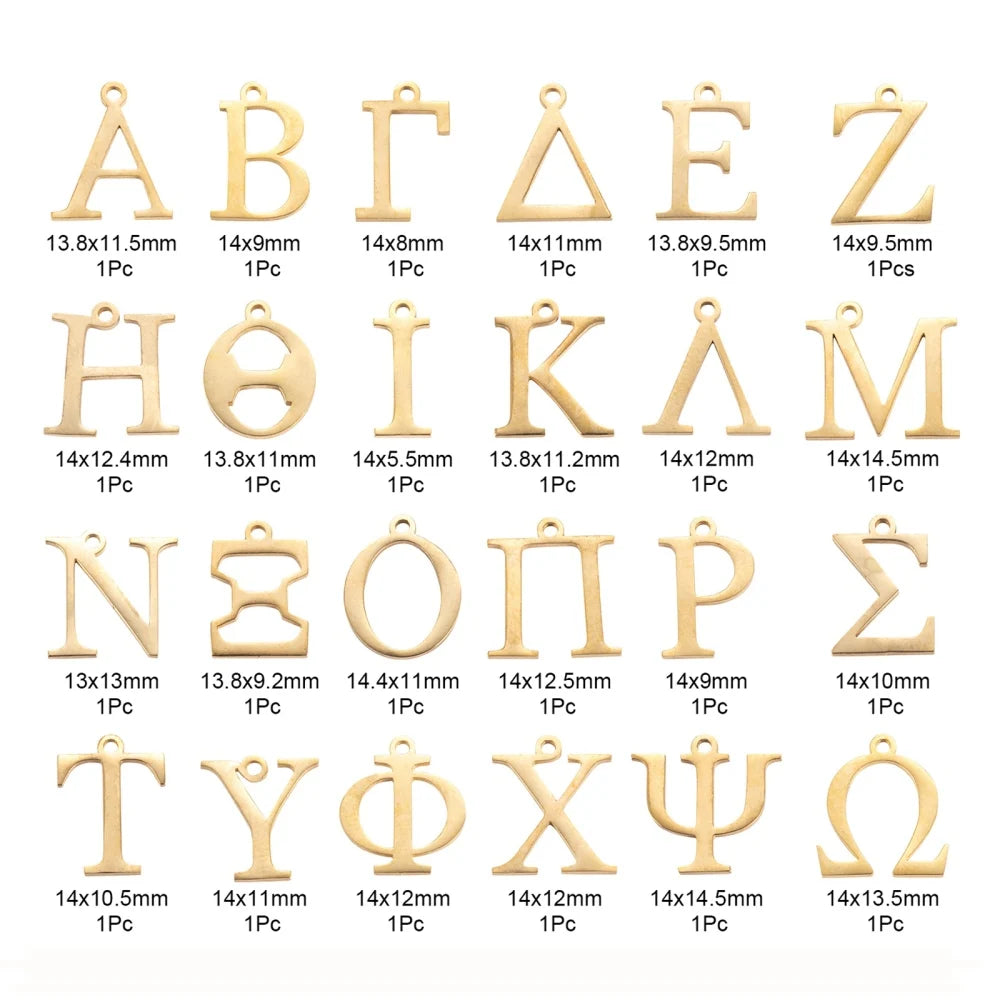 24pcs/Box 304 Stainless Steel Greek Alphabet Charms Lettter Pendant for Jewelry Making DIY Earring Necklace Findings Accessories