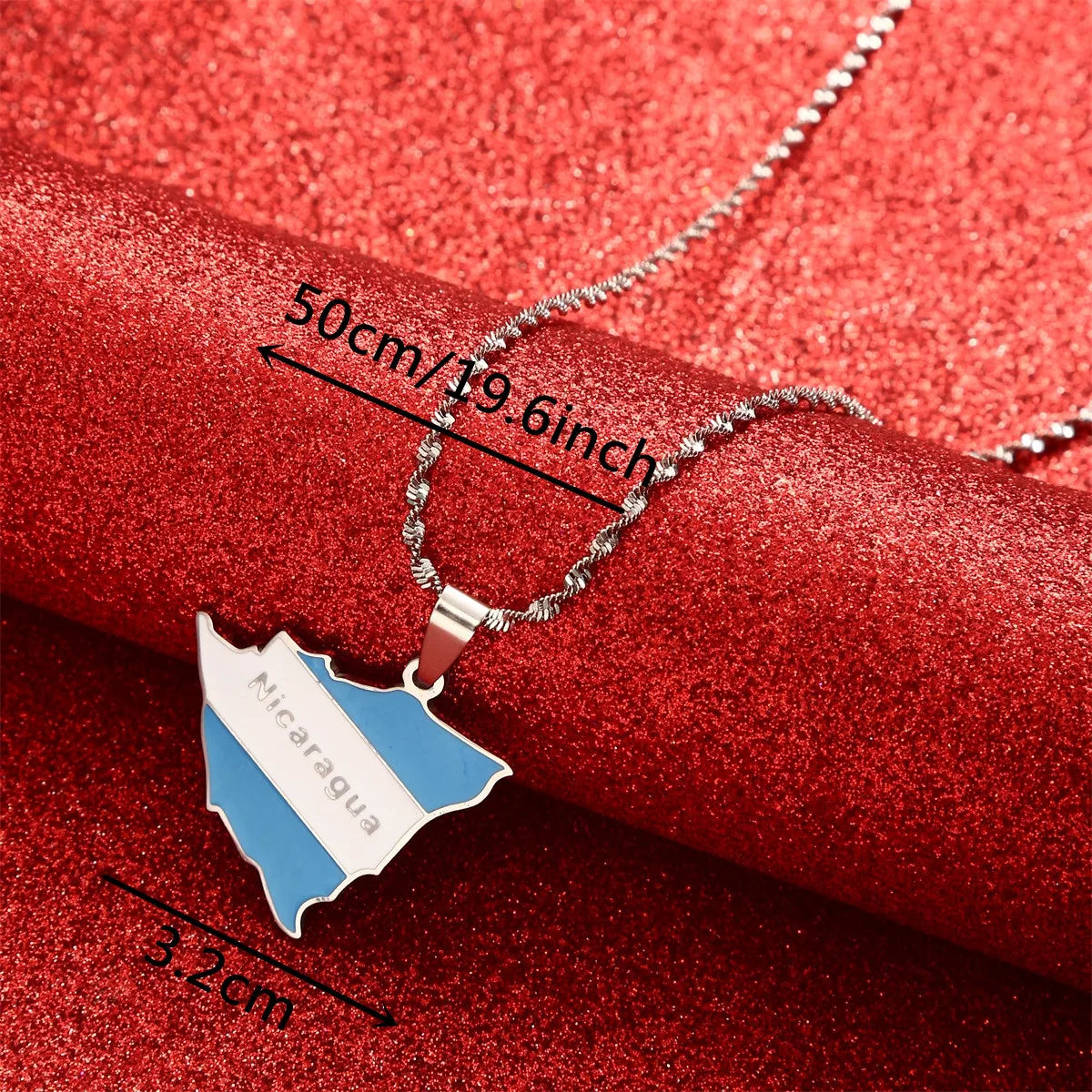 Enamel Silver Color Country Nicaragua Map Flag Pendants Necklaces For Women Men Girls Stainless Steel Charm Jewelry Gifts