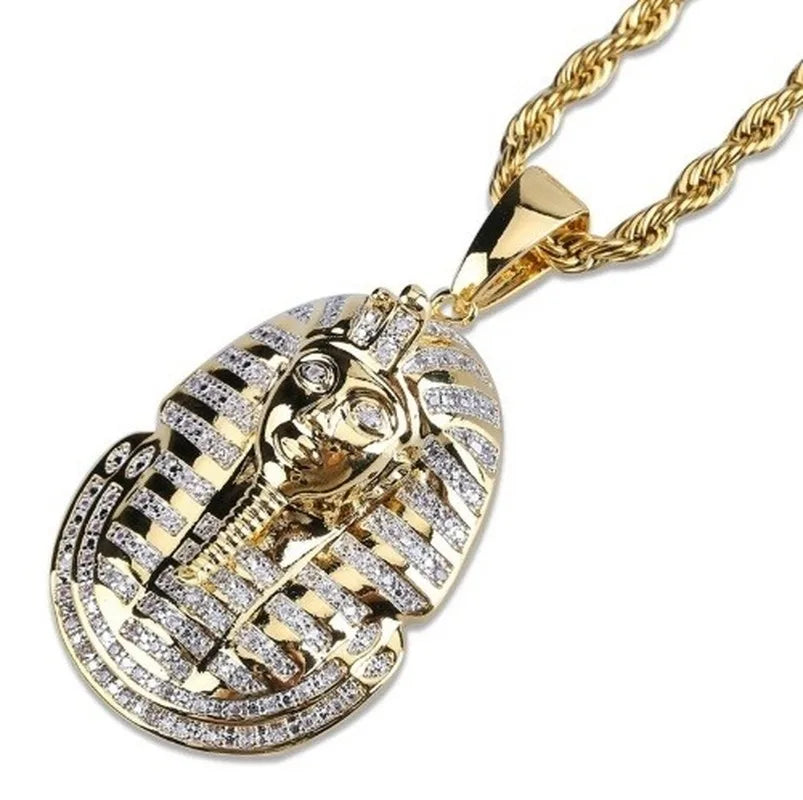 Mysterious Vintage Egyptian Pharaoh Pendant Necklace Men's Ladies Hip-Hop Zircon Pendant Jewelry Gift