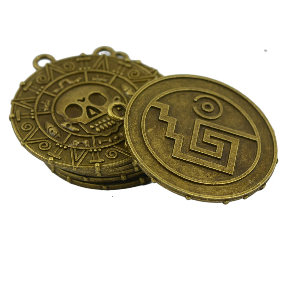 6 PCS Punk Halloween Pirates Aztec Coin Medallion Skull Necklace Pendant Bronze for Necklaces Bracelets Earrings