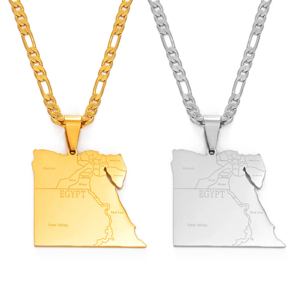 Anniyo Country Egypt Map States Pendant Necklaces for Men Women Gold Color Jewelry Egyptians Maps #166221