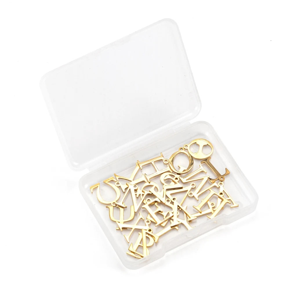 24pcs/Box 304 Stainless Steel Greek Alphabet Charms Lettter Pendant for Jewelry Making DIY Earring Necklace Findings Accessories