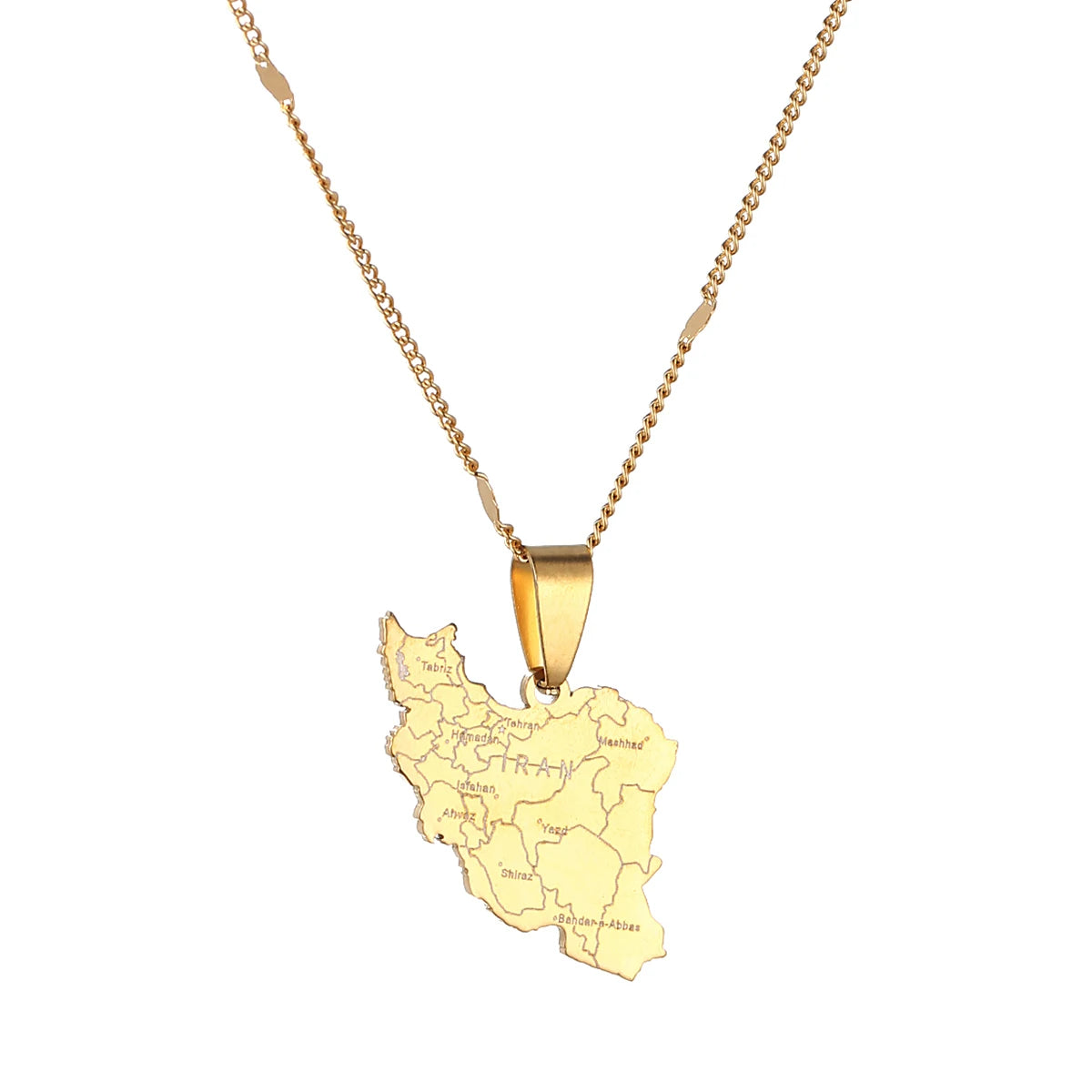 Gold Color Country Iran Map Pendant Necklace Women Men Iranian Neck Chain Charm Jewelry