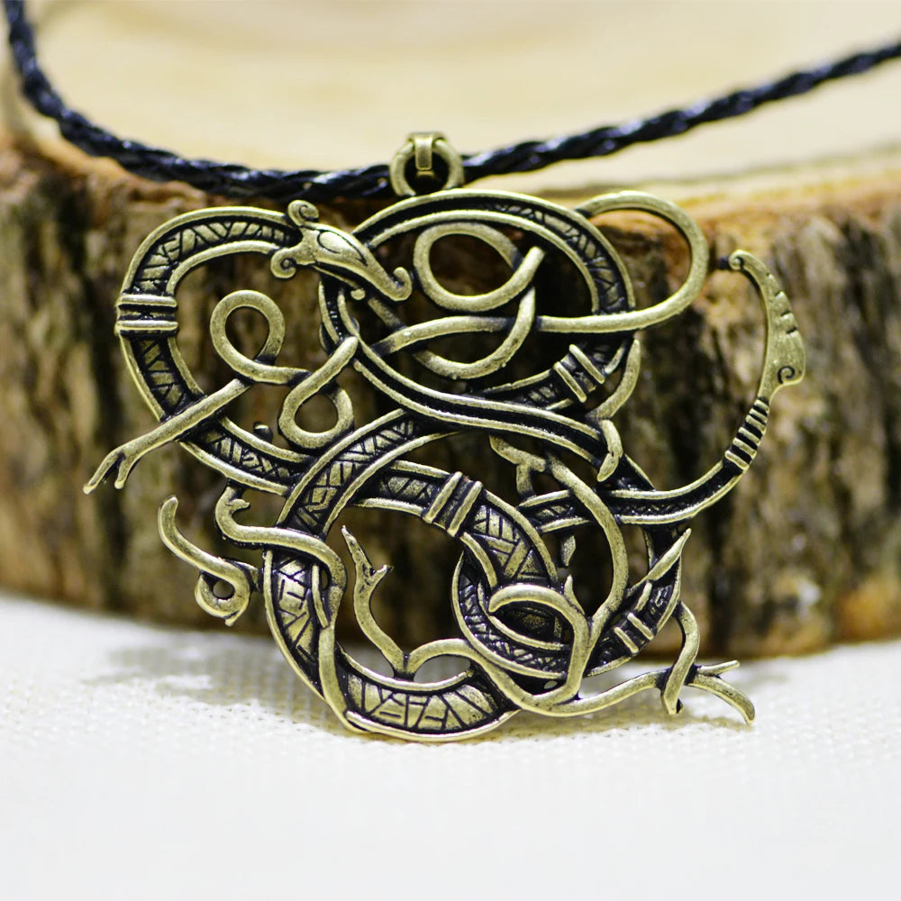 LANGHONG 1pcs Viking Dragon Necklace Knot Necklace Runes Amulet Necklace for Men Jewelry Talisman