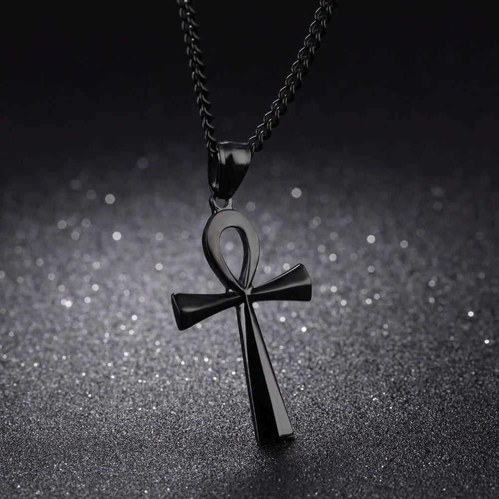 Religion Egyptian Ankh Crucifix Necklaces Cross Pendent Stainless Steel Symbol of Life Cross Necklaces Jewelry Gifts