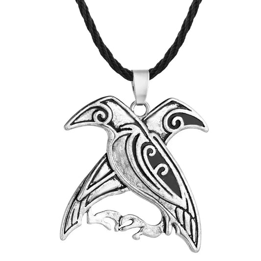 Norse Viking Rune Two Crow Odin's Ravens Bird Pendant Necklace Totem With Chain For Women Men Mythology Amulet Talisman Jewelry