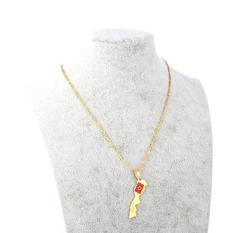 Ethlyn Morocco map  pendant & 45cm/60cm necklace ,Gold Color /white gold  Morocco country map  jewelry P13