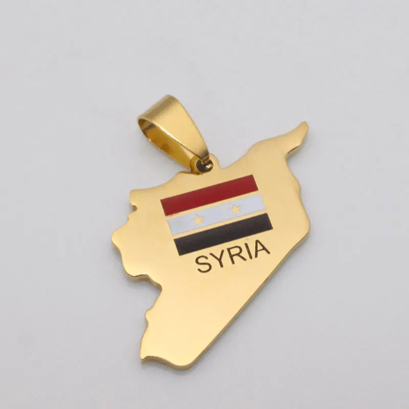 zkd  Syria map Syria flag stainless steel pendant  necklace , country map  jewelry