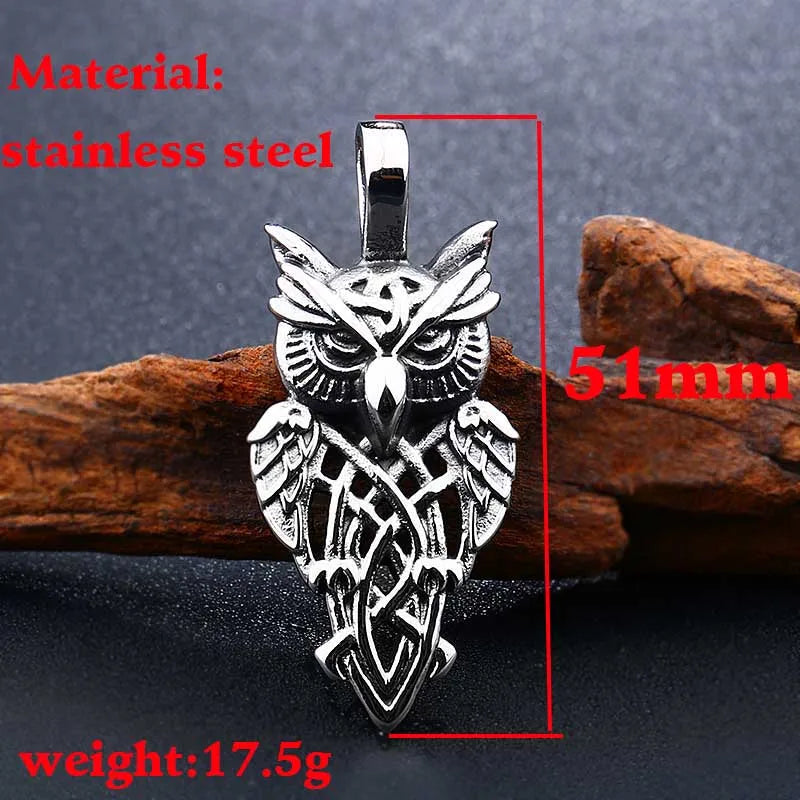 Beier 316L Stainless Steel Nordic Vikings Runes Amulet Pendant Necklace Owl Runes Pendant Necklace Nordic Talisman Chain BP8-293