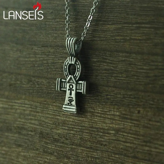 lanseis 10pcs tiny Ankh cross pendant Egyptian Necklace Jewelry Ankh Pendant Gift Egyptian Mythology Stainless steel chain