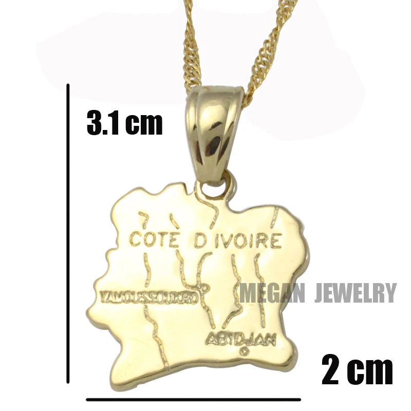 COTE D IVOIRE map pendant & necklace for women & men, country map Africa COTE D IVOIRE map jewelry