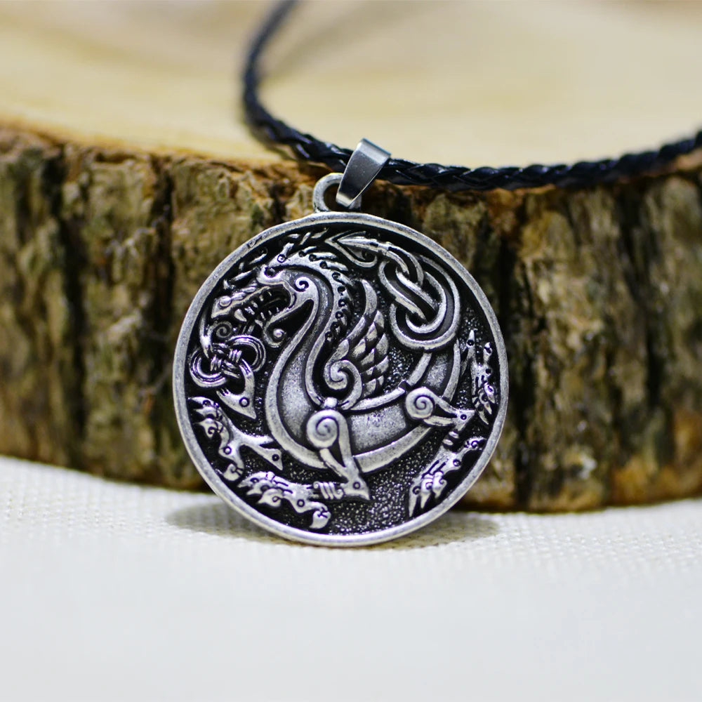 LANGHONG 1pcs Viking Dragon Necklace Knot Necklace Runes Amulet Necklace for Men Jewelry Talisman