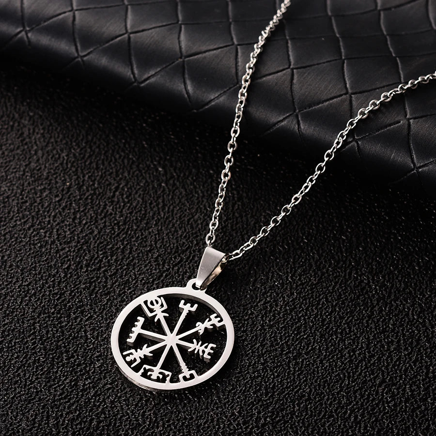 Classic Viking Vegvisir Compass Necklaces Women Stainless Steel Nordic Runes Odin Men Necklaces & Pendants Celts Ethnic Jewelry