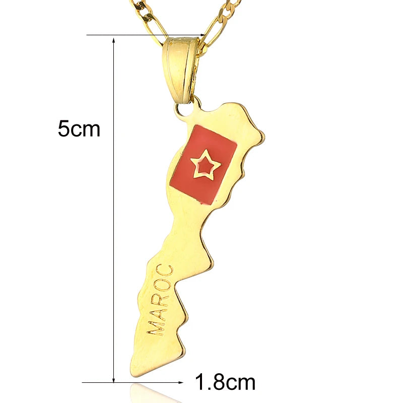 Ethlyn Morocco map  pendant & 45cm/60cm necklace ,Gold Color /white gold  Morocco country map  jewelry P13