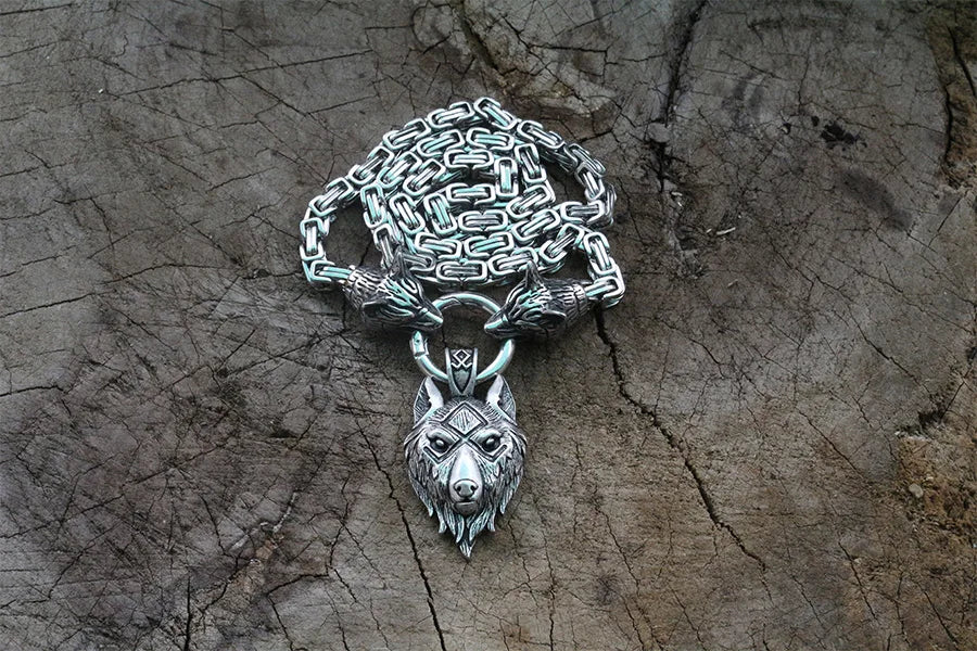 Men stainless steel necklace viking wolf head with viking wolf pendant norse talisman ethnic jewelry