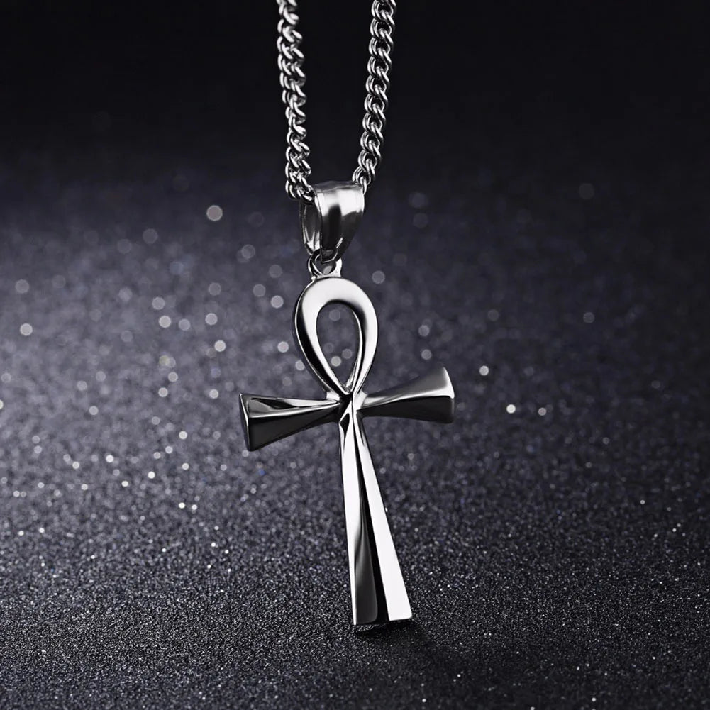 Religion Egyptian Ankh Crucifix Necklaces Cross Pendent Stainless Steel Symbol of Life Cross Necklaces Jewelry Gifts