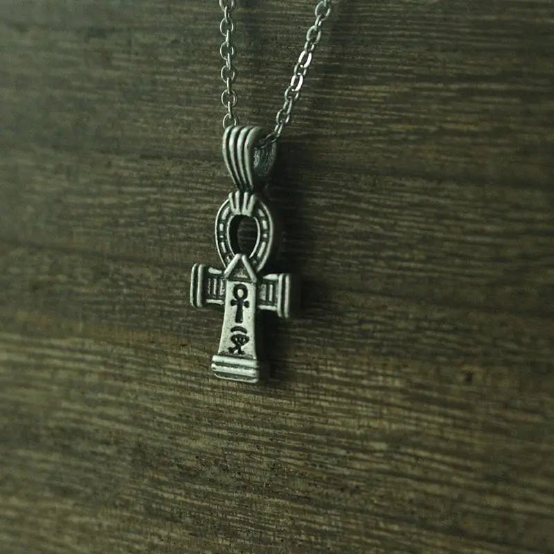 lanseis 10pcs tiny Ankh cross pendant Egyptian Necklace Jewelry Ankh Pendant Gift Egyptian Mythology Stainless steel chain