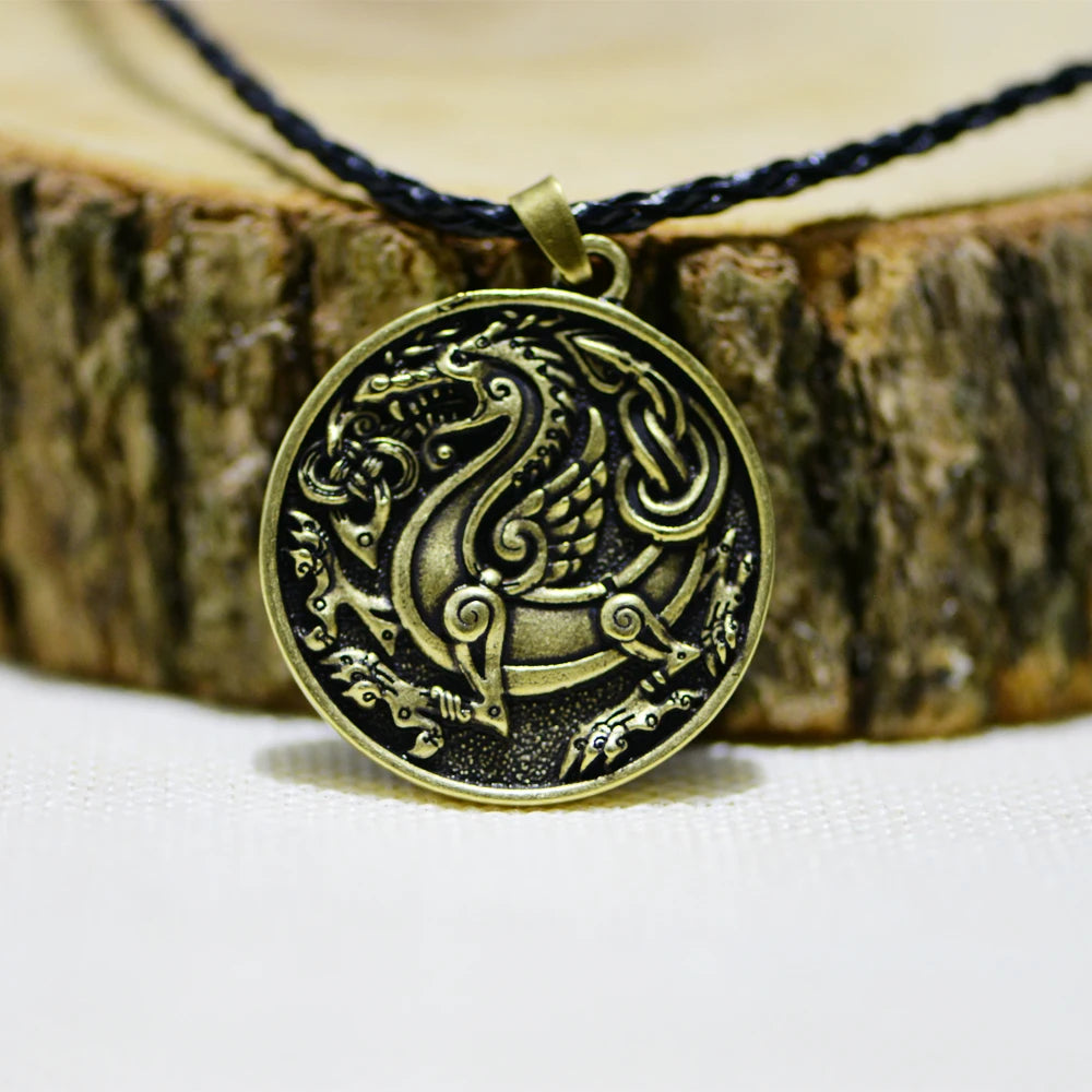 LANGHONG 1pcs Viking Dragon Necklace Knot Necklace Runes Amulet Necklace for Men Jewelry Talisman