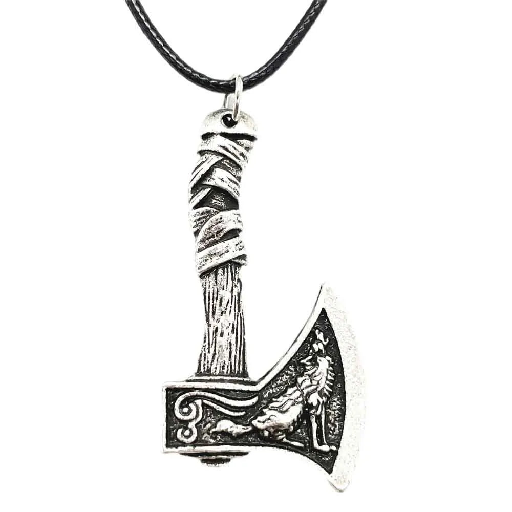 Odin Norse Viking Wolf And Raven Axe Amulet Witchcraft Pendant Necklace Wicca Pagan Slavic Perun Axe Jewelery Dropshipping