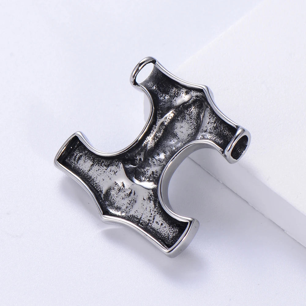 Hot Sell Vintage Stainless Steel Norse Viking Pendant Necklace Wolf Thor's Hammer Mjolnir Scandinavian Odin Amulet Men Jewelry