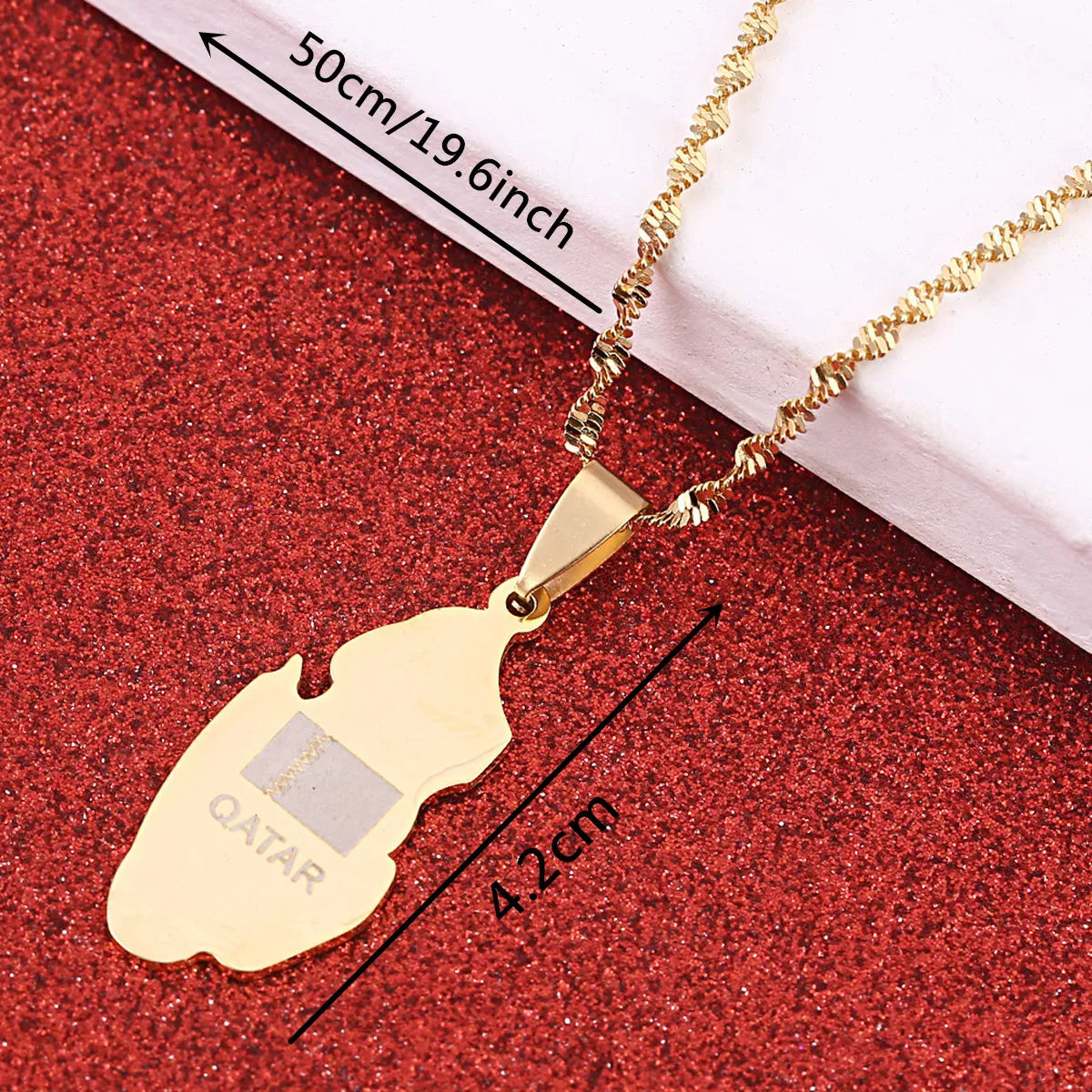 Stainless Steel State Of Qatar Map Pendant Country Flag Necklace Gold Plated Unisex Jewelry