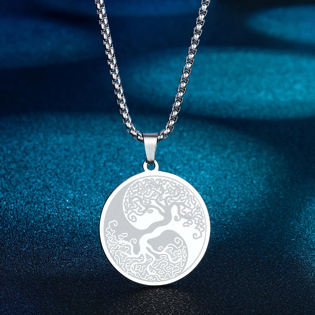 CHENGXUN Tree Pendant Necklace Women MenRound Engraving Adjustable Celtic Maori Aztec Sun Viking Nordic Odin Vegvisir World Tree