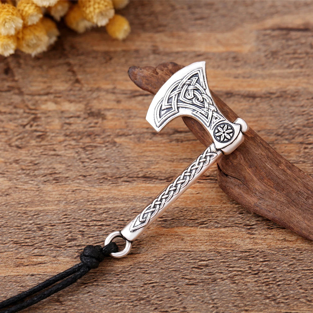 My Shape Viking Ax Axe Necklace for Men Norse Viking Runes Compass Flag Pendant Chain Vintage Amulet Jewelry Male Boy Gifts