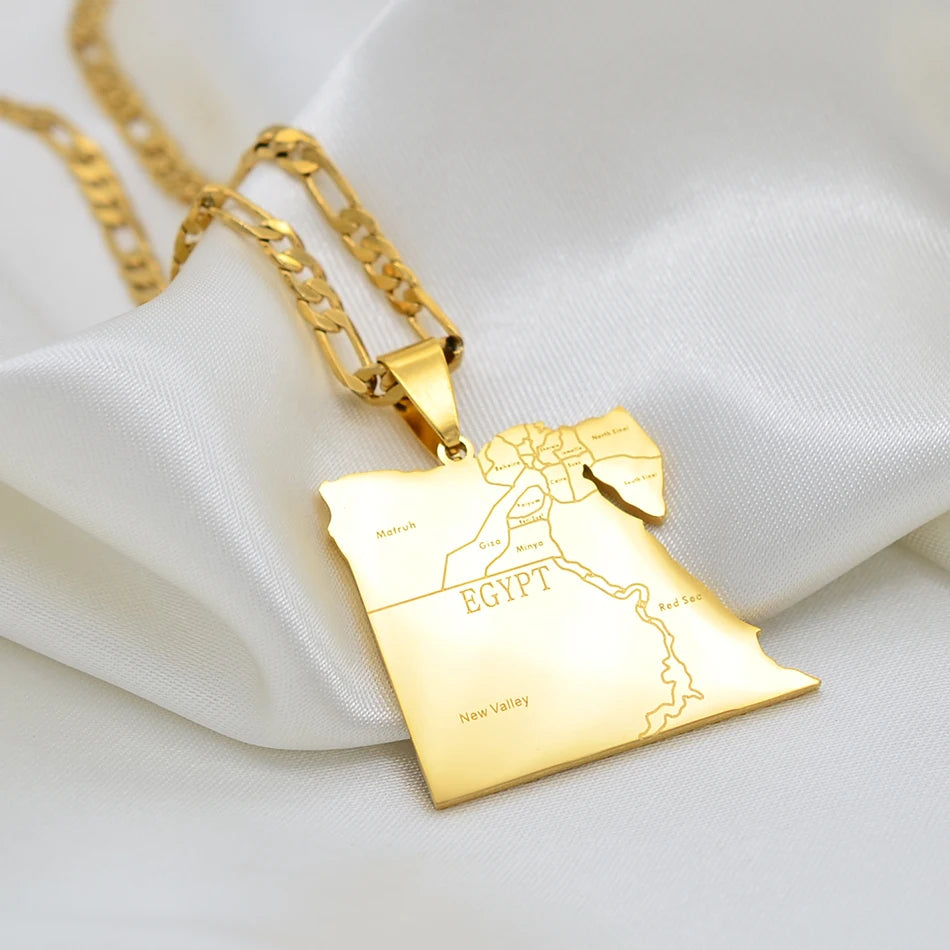 Anniyo Country Egypt Map States Pendant Necklaces for Men Women Gold Color Jewelry Egyptians Maps #166221