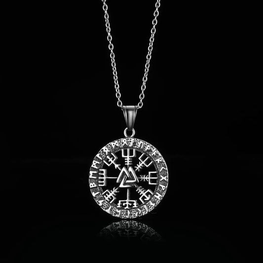 Norse Vikings Pendant Stainless Steel Vegvisir Compass Nordic Runes Odin Men Women Necklace Gift