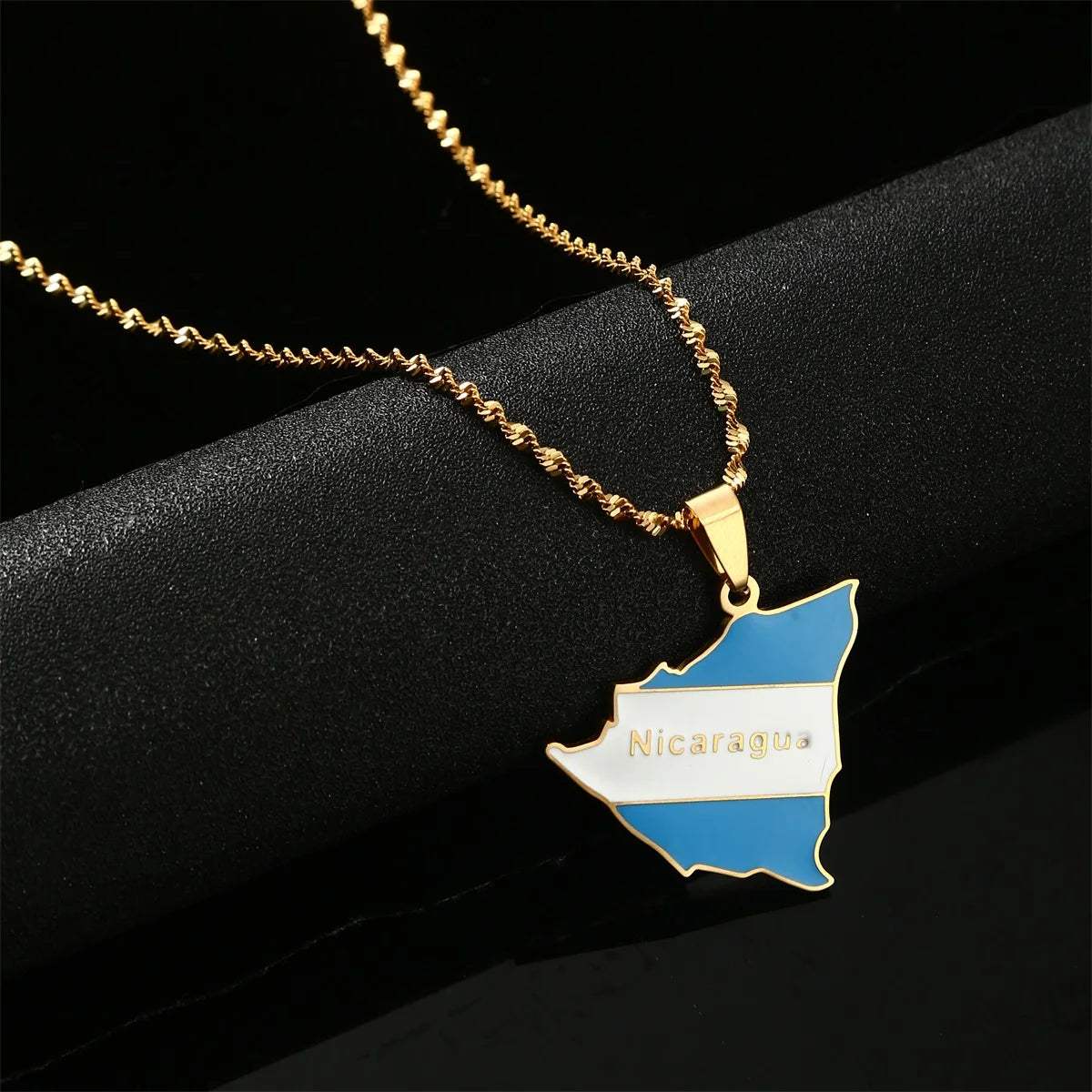 Enamel Silver Color Country Nicaragua Map Flag Pendants Necklaces For Women Men Girls Stainless Steel Charm Jewelry Gifts