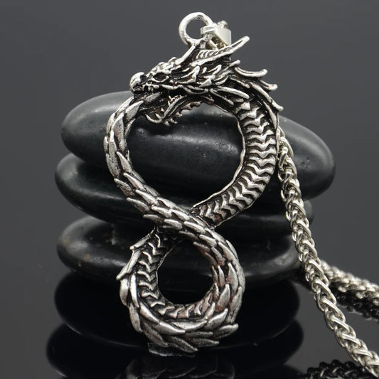 Goth Ouroboros Norse Vintage Dragon Necklace Pendant Gothic Accessories Amulet Viking Runes Jewelry Neclaces Women Men