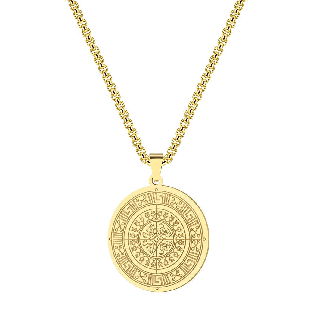 Kinitial Ancient Greek Medallion Pendant Necklaces Men Stainless Steel Chain Necklace For Women Boyfriend Gift Choker Jewelry