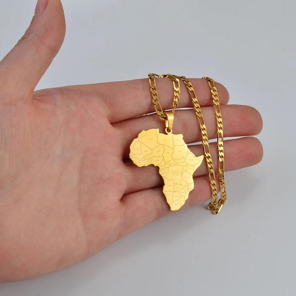 Anniyo Africa Map & Country Name Pendant Necklaces for Women Men African Maps Jewelry Nigeria,Congo,Ghana,Sudan,Somalia #233921