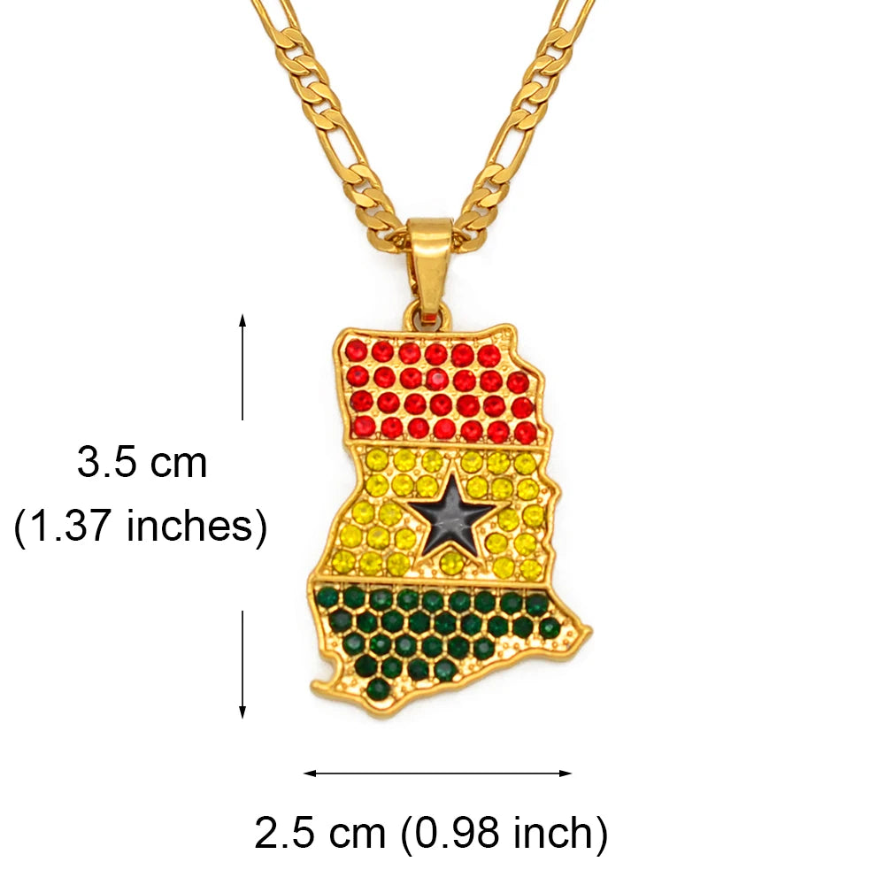 Anniyo Ghana Map Flag With Stone Pendant Necklace Gold Color Jewelry Ghanaian Country Maps Patriotic National Day  @@240906