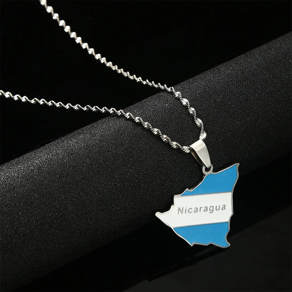 Enamel Silver Color Country Nicaragua Map Flag Pendants Necklaces For Women Men Girls Stainless Steel Charm Jewelry Gifts