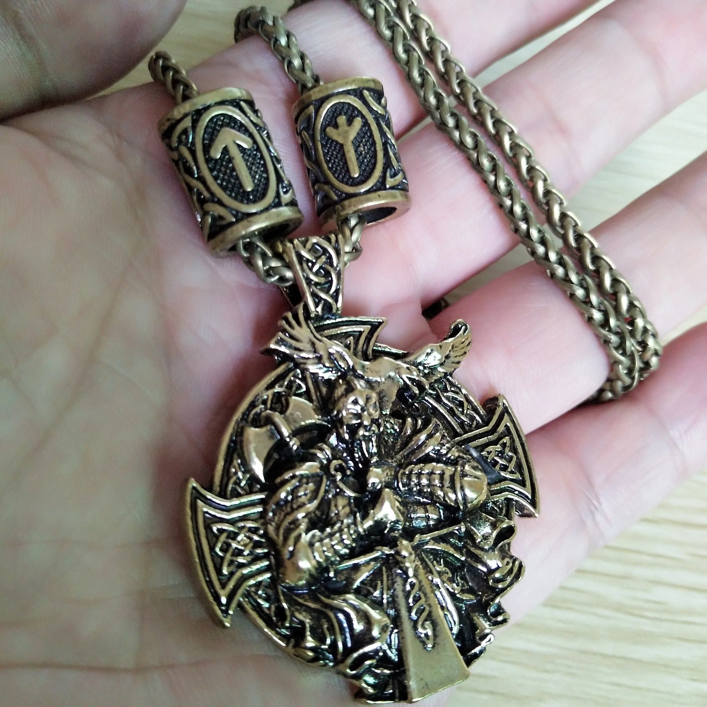 Norse Odin Symbol Runic Runes Beads Helena Rosova Pendant Viking Necklace Amulet Talisman For Victory Protection Jewelery