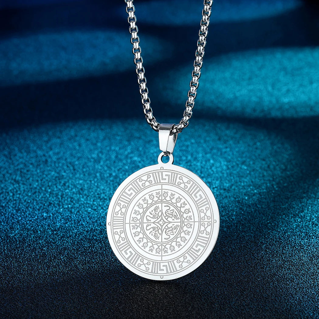 Kinitial Ancient Greek Medallion Pendant Necklaces Men Stainless Steel Chain Necklace For Women Boyfriend Gift Choker Jewelry