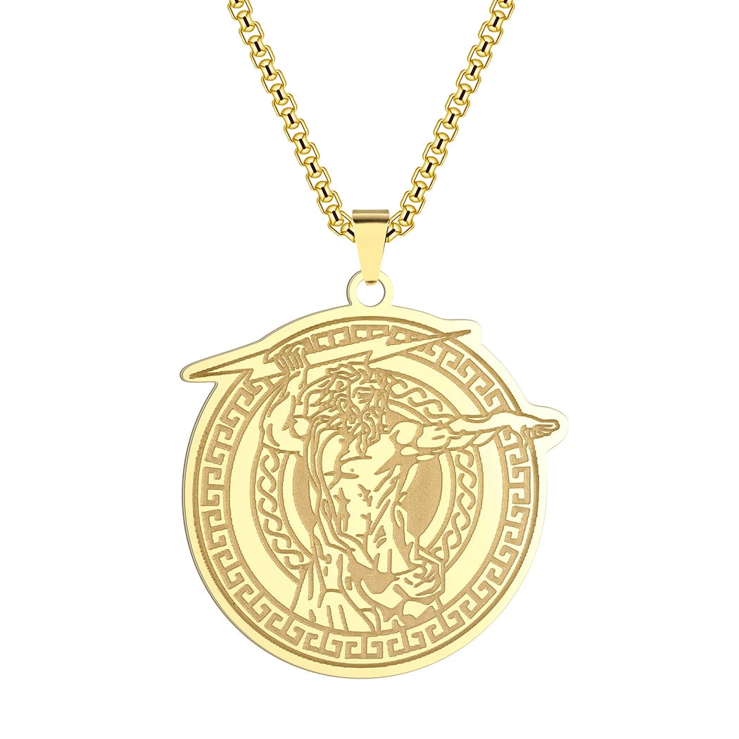 CHENGXUN Thunder God Zeus Pendant Necklace for Men Boys Stainless Steel Punk Ancient Greek Mythology Charm Chain Hip Hop Jewelry