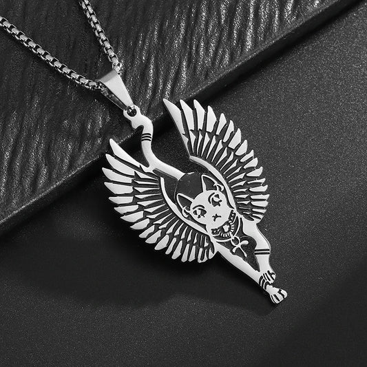 Ancient Egyptian Stainless Steel Bastet Patronus Pendant Necklace for Men and Women Vintage Cthulhu Mythology Jewelry