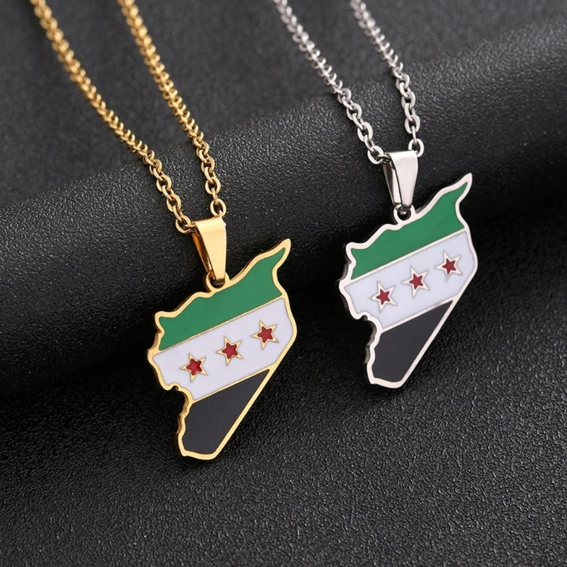 Q0KE Unisex Syria Country Map Pendant Necklace Gold Silver Color Chain Choker Necklace Jewelry Christmas Party Ornament