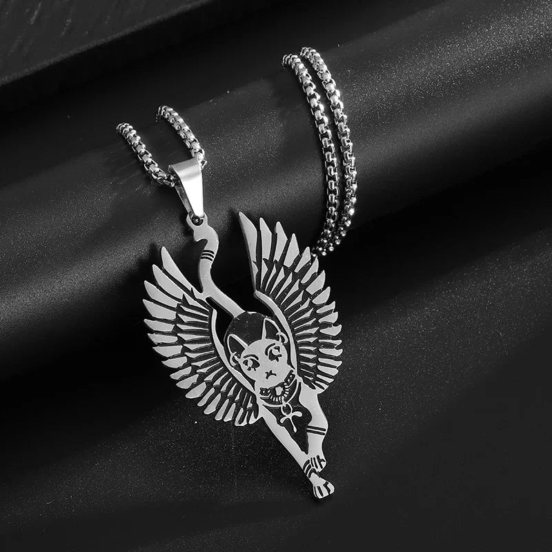 Ancient Egyptian Stainless Steel Bastet Patronus Pendant Necklace for Men and Women Vintage Cthulhu Mythology Jewelry