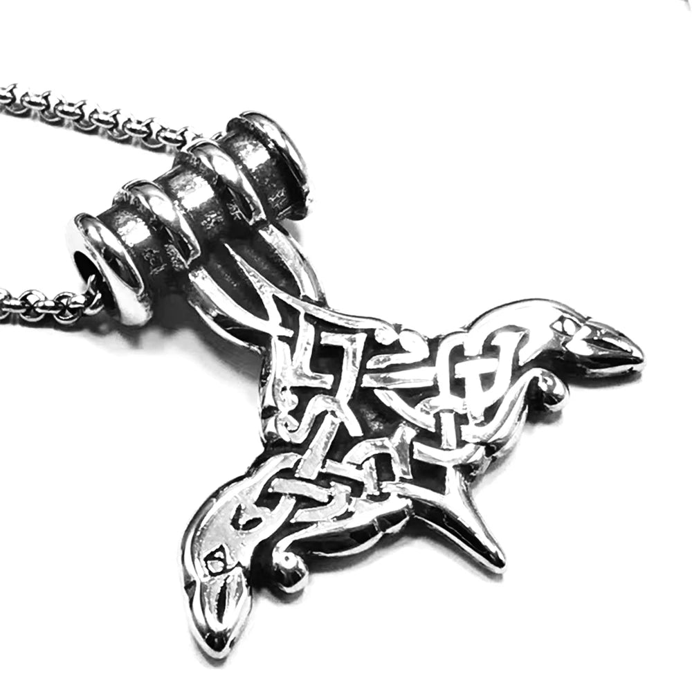 Punk Norse Mythology Huginn Muninn Necklaces Men Vintage Vikings Double-sided Odin's Crow Pendant Stainless Steel Jewelry Gifts