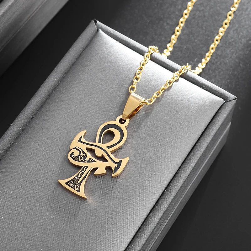 Creative Retro Ancient Egyptian Ankh Cross Pendant Necklace for Men Personalized Animal Totem Necklace Accessories Gift