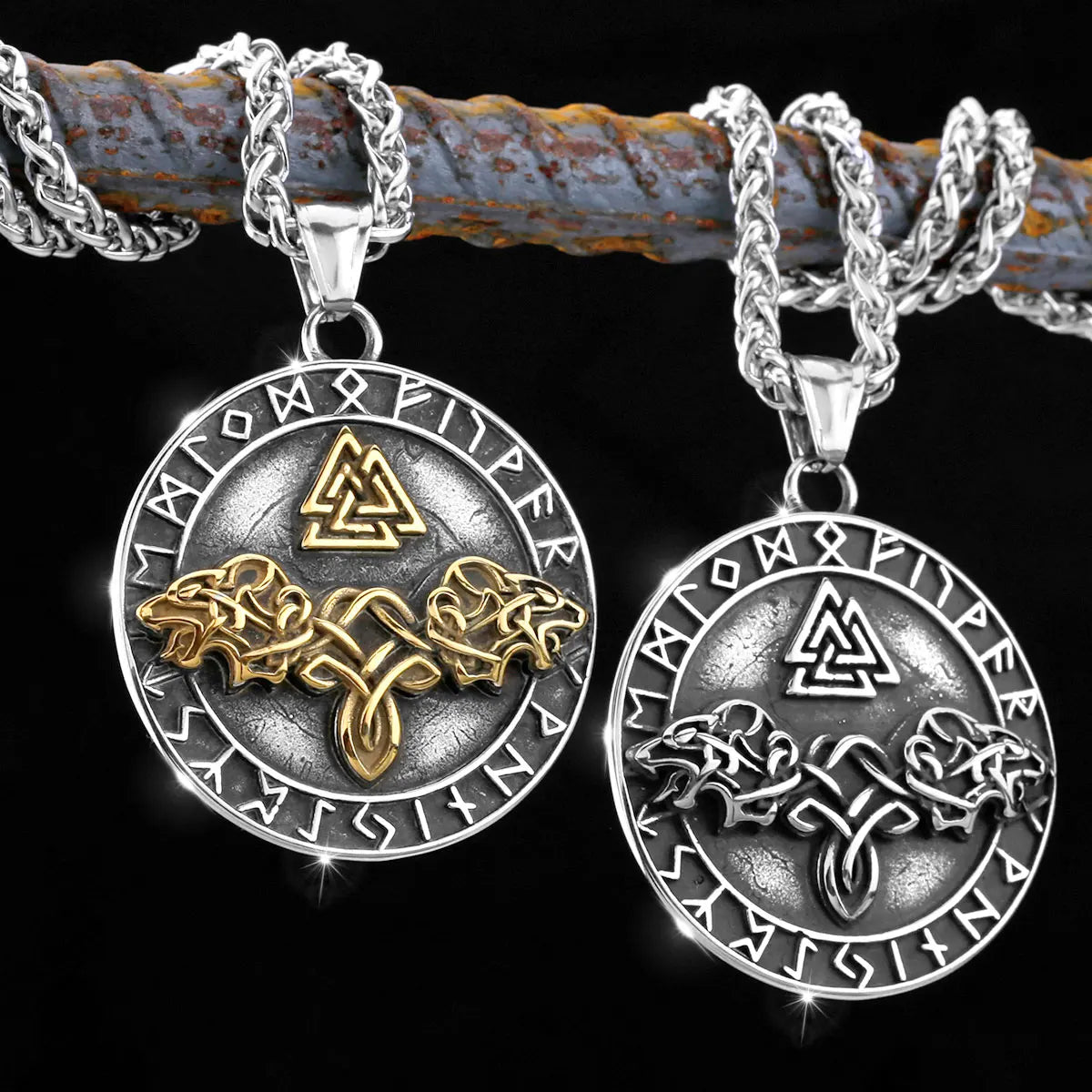 Retro Viking Odin's Wolf  Necklace Men Norse Mythology Vintage Runes Valknut Pendants Talisman Holder Jewelry Gifts Wholesale