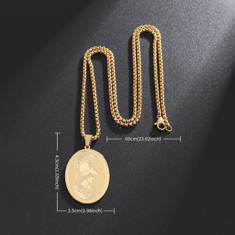 Popular and Fashionable New Greek Goddess Athena Medal Hanging Simple Stainless Steel Men's and Women's Necklace