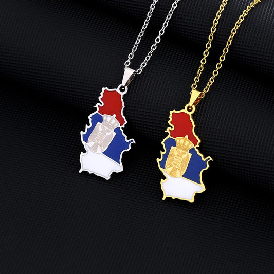 New Serbia Map Flag Pendand Necklace Stainless Steel Gold Color Men Women Country Maps Jewelry Gift