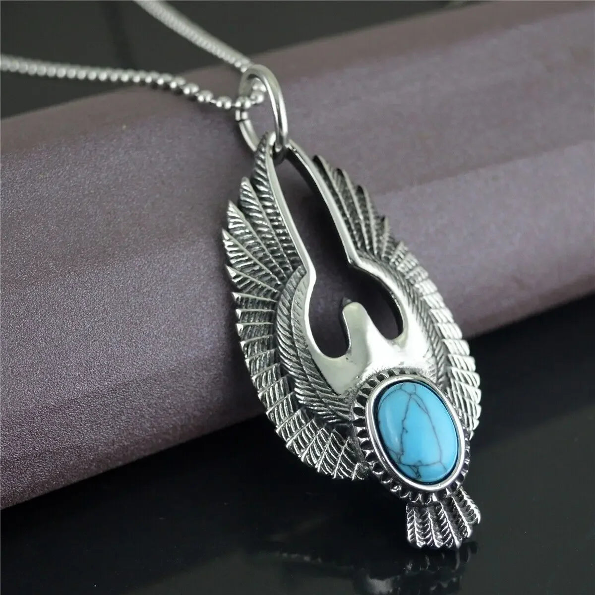 CHUANGCHENG Vintage Aztec Turquoise Thunderbird Eagle Pendant Men Necklace Chains