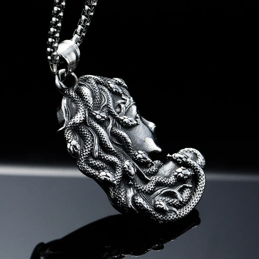 Ancient Greek Mythology Snake Lady Medusa Pendant Necklace Punk Hip Hop Fashion Men's Jewelry