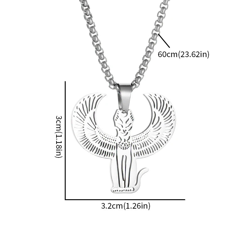 Stainless Steel Ancient Egyptian Cat Cthulhu Mythology Nemesis Pendant Necklace for Men Women Punk Retro Amulet Jewelry Gift