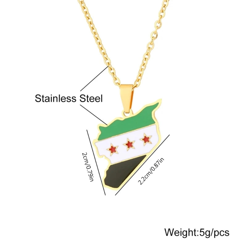 Q0KE Unisex Syria Country Map Pendant Necklace Gold Silver Color Chain Choker Necklace Jewelry Christmas Party Ornament